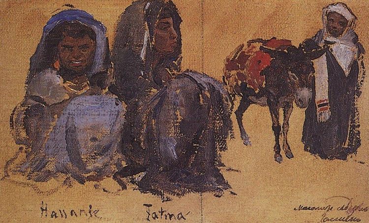 Две женские фигуры и одна мужская с осликом. В.Д. Поленов. 1880-е