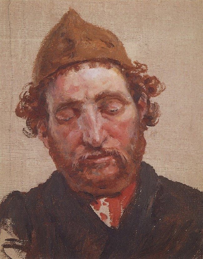 Голова рыжеволосого мужчины в желтой ермолке. В.Д. Поленов. 1880-е