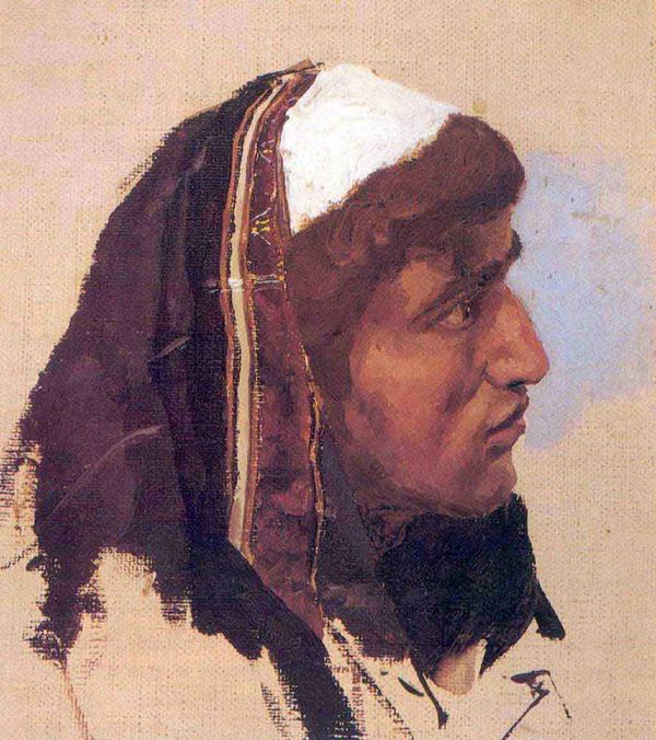 Голова молодого мужчины в синем покрывале. В.Д. Поленов. 1880-е