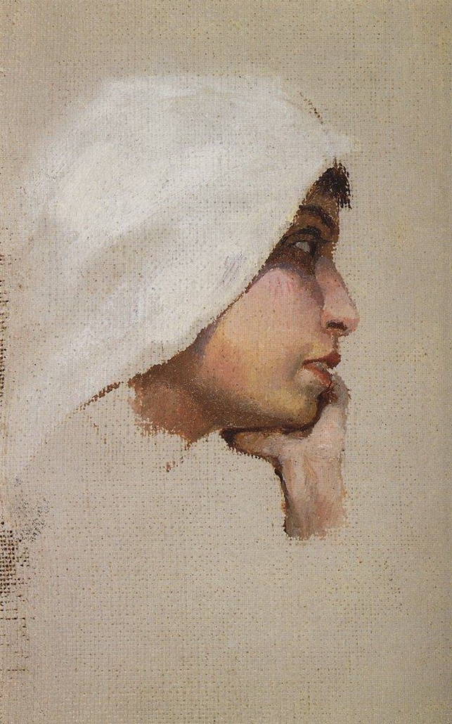 Голова молодой женщины в белом покрывале. В.Д. Поленов. 1880-е