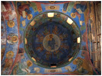 Роспись скуфьи купола Спасо-Преображенского собора Мирожского монастыря