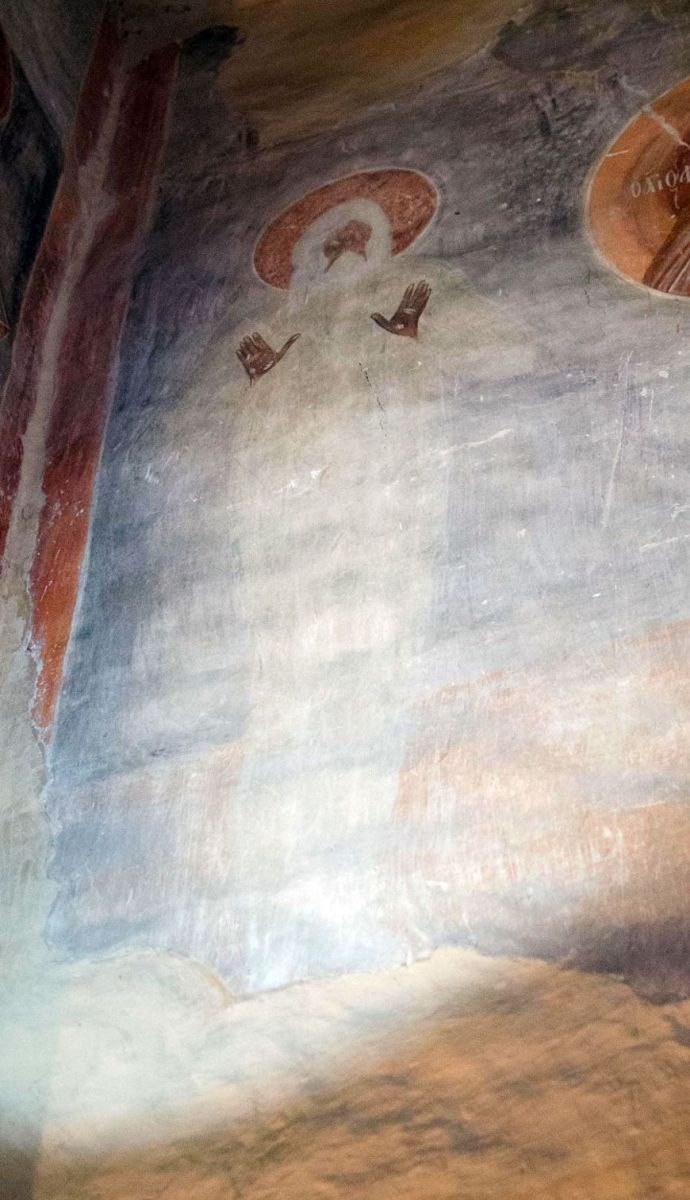 «Святой Макарий Египетский», западная стена Троицкой каморы, фреска Феофана Грека. © РИА Новости / Александр Филиппов
